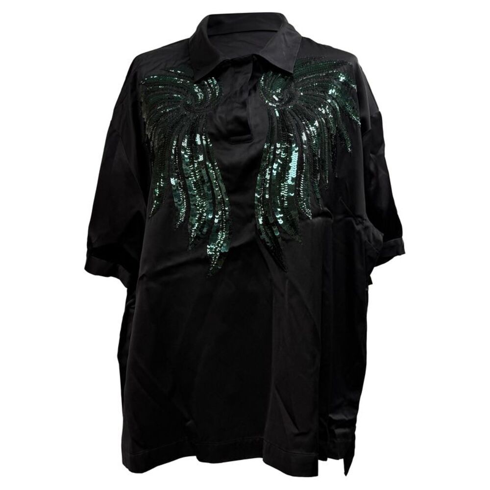 Dries Van Noten Sequin-Embellished Short Sleeve Blouse in Black Viscose